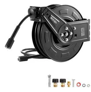 VEVOR Pressure Washer Hose Reel 60ft x 1/4in Retractable 4000PSI Auto-Rewinding