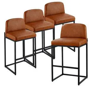 VEVOR 27in Bar Stool Modern Counter Height Barstool Kitchen Chair Brown Set of 4