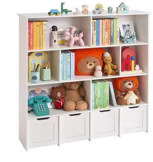 Toy Storage Organizer 3-Tier Wooden Cabinet 11 Section Cubbies with Drawers
