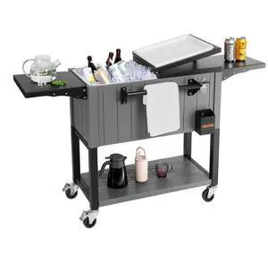 VEVOR 80QT Rolling Ice Chest on Wheels Party Drink Cooler Cart w/ Side Shelves