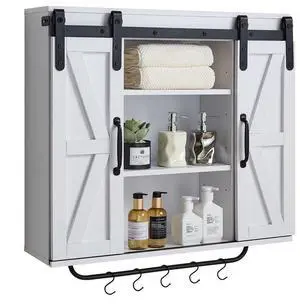 VEVOR Bathroom Wall Cabinet Medicine Cabinet with Tower Bar and 2 Doors White