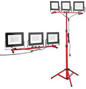 VEVOR LED Work Light with Stand Tripod Three-Head Portable Light 21000 Lumens