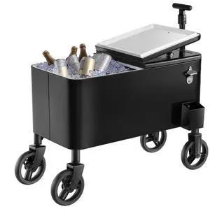 VEVOR 80QT Rolling Ice Chest on Wheels Drink Cooler Cart with Telescopic Handle
