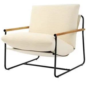 VEVOR Accent Chair Modern Sling Chair Metal Frame Wood Armrest Living Room Beige