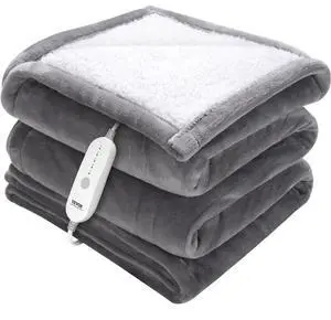 VEVOR Heated Blanket Electric Throw, 50" x 60" Twin Size, Soft Flannel & Sherpa Heating Blanket with 3 Hours Timer Auto-off, 5 Heating Levels for Sofa, Machine Washable, ETL & FCC Certification (Grey)