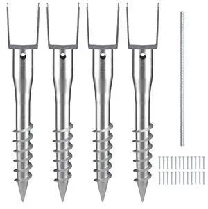 VEVOR No Dig Ground Anchor, 4 Pack 3.94 x 2.76 x 27.56 in DIY Screw in Post Stake, Includes 6 Lag Bolts & a Rebar, U-Shape Heavy Duty Steel Post Holder, Great for Mailbox Posts and Fence Posts