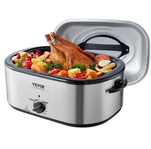 VEVOR Electric Roaster Oven, 26 QT Turkey Roaster Oven with Self-Basting Lid, 1450W Roaster Oven with Defrost & Warm Function, Adjustable Temperature, Removable Pan & Rack, Fits Turkeys Up to 30LBS