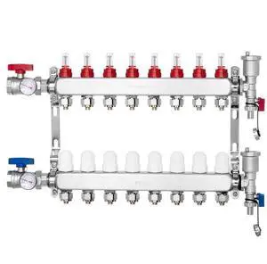 VEVOR 8-Branch Radiant Heat Manifold 1/2" PEX Tubing Floor Heating Manifold Set