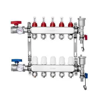VEVOR 5-Branch Radiant Heat Manifold 1/2" PEX Tubing Floor Heating Manifold Set