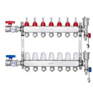 VEVOR 7-Branch Radiant Heat Manifold 1/2" PEX Tubing Floor Heating Manifold Set
