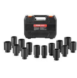 VEVOR Axle Nut Impact Socket Set 1/2" Drive Deep 6+12-Point 14PCS Metric Socket