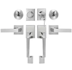 Double Door Handle Set Double Door Lock Set Satin Nickel Square Door Lever