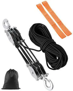 4400 lbs Rope Hoist Pulley System Block and Tackle 5:1 Lifting Ratio 100 ft Rope