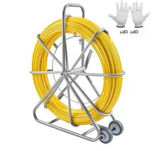 Fish Tape Puller Fiberglass 656 ft 5/16 in Wire Cable Running Duct Rodder