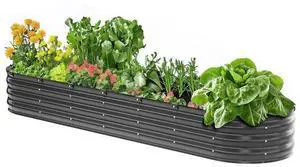 Metal Raised Garden Bed 8x2x1 ft Outdoor Galvanized Planter Box Dark Gray