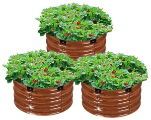 Metal Raised Garden Bed 2x1 ft 3 Pcs Outdoor Galvanized Planter Wood Grain Metal Raised Garden Bed 2x1 ft 3 Pcs Outdoor Galvanized Planter Wood Grain