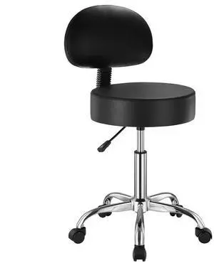 VEVOR Rolling Stool with Back Support and Wheels, 450 LBS Weight Capacity Round Rolling Stool Chair, Height Adjustable Thickened PU Leather Swivel Stool for Salon, Spa, Massage, Tattoo, Clinic, Black