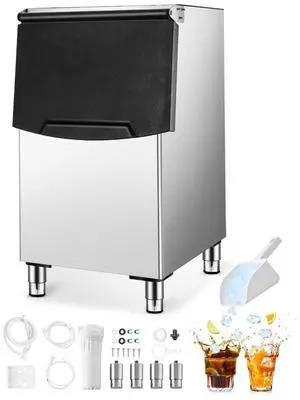 VEVOR Commercial Ice Maker Storage Bin, 250LBS Capacity Ice Bin, Stainless Steel Ice Storage Bin with Single-Stage Filter and Adjustable Anti-Slip Rubber Feet, Suitable for Restaurant and Hotel