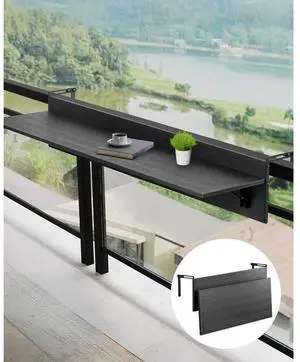 Balcony Hanging Table 12 x 32 in Outdoor Patio Railing Bar Table Foldable