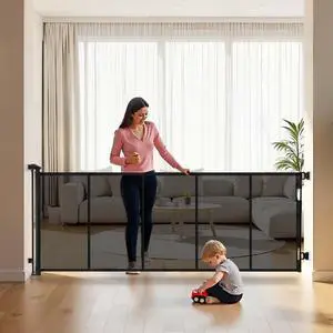 VEVOR Retractable Baby Gate Mesh Dog Gate 122 inch Wide 31.3 inch Tall Black