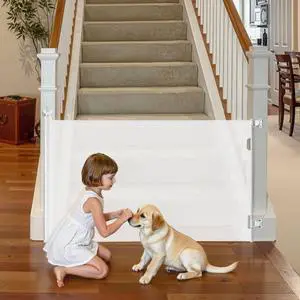 VEVOR Retractable Baby Gate Mesh Dog Gate 57 inch Wide 38.5 inch Tall White