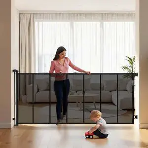VEVOR Retractable Baby Gate Mesh Dog Gate 120 inch Wide 38.5 inch Tall Black