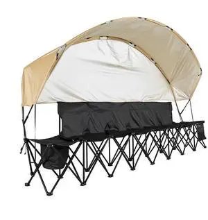 VEVOR Folding Chair Sport 6 Seat Sideline Bench with Sidebag Carry Bag Sunshade