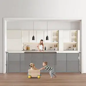 Retractable Baby Gate 34 in Tall Extend to 110 in Wide for Kids or Pets Gray