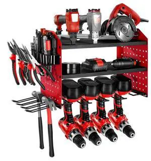 VEVOR Power Tool Organizer Wall Mount 3-Layer Drill Storage Rack 4 Drill Holders