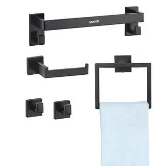 VEVOR 5pcs Bathroom Hardware Accessories Set 16-inch Towel Bar Set Matte Black