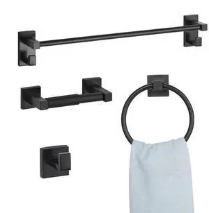 VEVOR 4pcs Bathroom Hardware Accessories Set 24-inch Towel Bar Set Matte Black