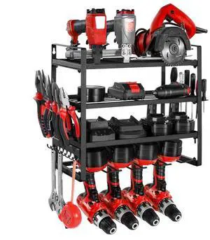 VEVOR Power Tool Organizer Wall Mount 4-Layer Drill Storage Rack 4 Drill Holders