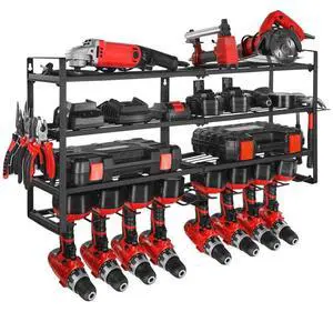 VEVOR Power Tool Organizer Wall Mount 4-Layer Tool Storage Rack 8 Drill Holders