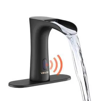 VEVOR Touchless Bathroom Sink Faucet Waterfall Hot/Cold Matte Black 9/16 Pipe