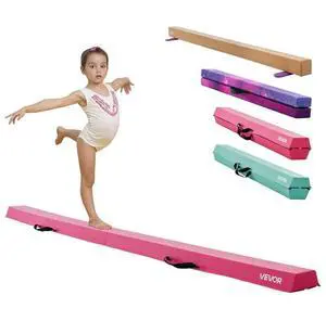 VEVOR 8FT Folding Gymnastic Balance Beam for Kids with Carry Bag for Home Pink