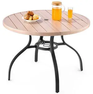 VEVOR Outdoor Patio Dining Table Round Wood-Like Metal Garden Furniture for 4