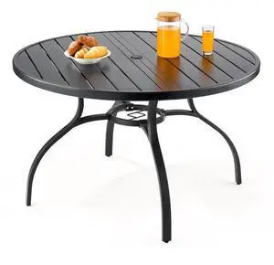 VEVOR Outdoor Patio Dining Table Round Metal Steel Slat Garden Furniture for 4