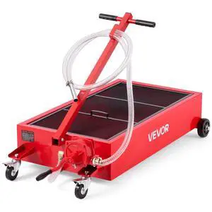 VEVOR Low Profile Oil Drain Pan 20 Gal Oil Drain Cart with Manual Pump Red