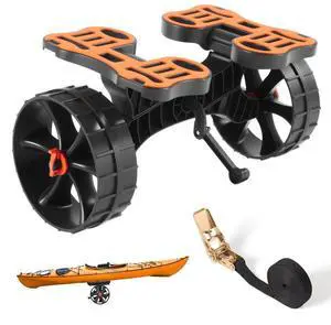 VEVOR Kayak Cart, 300 lbs Load Capacity, Foldable Kayak Trolley with 10-inch Solid Rubber Tires & 1 Ratchet Strap, Paddle Board Trolley for Carrying Kayaks, Canoes, Paddleboards, Float Mats, Jon Boats