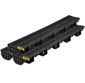 VEVOR Trench Drain System, 5.7x3.1x39-Inch HDPE Drainage Trench,Channel Drain with Plastic Grate, Black Plastic Garage Floor Drain, 3x39 Trench Drain Grate, for Garden, Driveway-3 Pack