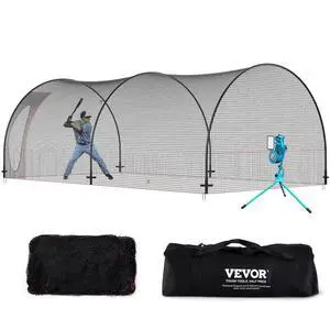 VEVOR Baseball Batting Cage, Softball and Baseball Batting Cage Net and Frame, Practice Portable Cage Net with Carry Bag, Heavy Duty Enclosed Pitching Cage, for Backyard Batting Hitting Training, 22FT