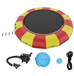 VEVOR Inflatable Water Bouncer, 17ft Recreational Water Trampoline, Portable Bounce Swim Platform with 5-Step Ladder & Electric Air Pump, Kids Adults Floating Rebounder for Pool, Lake, Water Sports