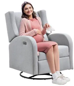 VEVOR Electronic Power Recliner and Swivel Glider, 250 lbs Weight Capacity Swivel Glider Recliner Chair with USB Port, Polyester Surface Swivel Rocker Recliner  for Living Room, Bedroom, Light Gray
