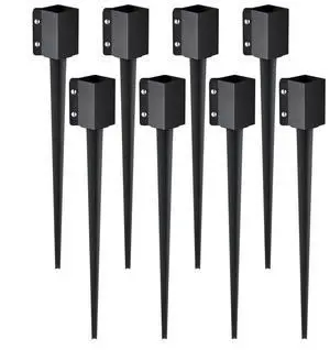 VEVOR Fence Post Anchor Ground Spike, 8 Pack 36 x 4 x 4 Inches Outer Diameter (Inner Diameter 3.5 x3.5 Inches), Metal Black Powder Coated Post Stake Ground, for Mailbox Deck Garden Railing