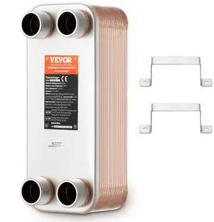 VEVOR Heat Exchanger, 5"x 12" 30 Plates Brazed Plate Heat Exchanger, Copper/316L Stainless Steel Water To Water Heat Exchanger For Floor Heating, Water Heating, Snow Melting, Beer Cooling