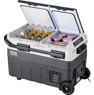 VEVOR Portable Car Refrigerator, 12 Volt Car Refrigerator Fridge, 50 L / 52.8 QT Dual Zone Portable Freezer, -4-68 Adjustable Temperature, Compressor Cooler for Home, Outdoor, Camping, RV, Car