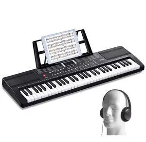 VEVOR 61 Key Digital Keyboard Piano, 200 Tones 200 Rhythms, Electric Portable Piano Keyboard Kit with 60 Demo Songs Built-In Dual Speakers Headphones, Piano Stickers for Beginners Learning