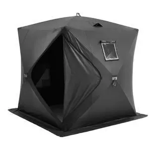 VEVOR Portable Ice Shelter, 3-4 Person Pop-Up Ice Fishing Tent, 35 Square Feet Fishable Area, Ice Shanty for Winter Fishing, Waterproof Oxford Ice Cube with Anchors/Ropes/Carrying Bag, 71"x71", Black