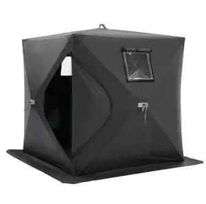 VEVOR Portable Ice Shelter, 1-2 Person Pop-Up Ice Fishing Tent, 24 Square Feet Fishable Area, Ice Shanty for Winter Fishing, Waterproof Oxford Ice Cube with Anchors/Ropes/Carrying Bag, 60"x60", Black