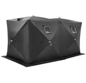 VEVOR Portable Ice Shelter, 6-8 Person Pop-Up Ice Fishing Tent, 70 Square Feet Fishable Area, Ice Shanty for Winter Fishing, Waterproof Oxford Ice Cube with Anchors/Ropes/Carrying Bag, 142"x71" Black
